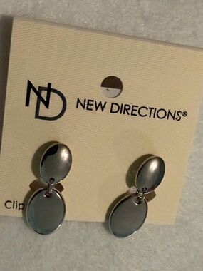 New Directions Silver Double Oval Clip-On Earrings